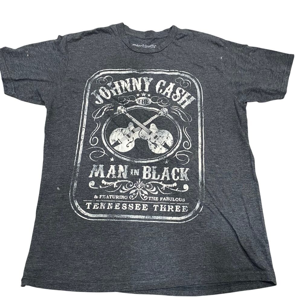 Johnny Cash Tee Size Extra Large Grey "The Man In Black" Logo Graphic T-Shirt